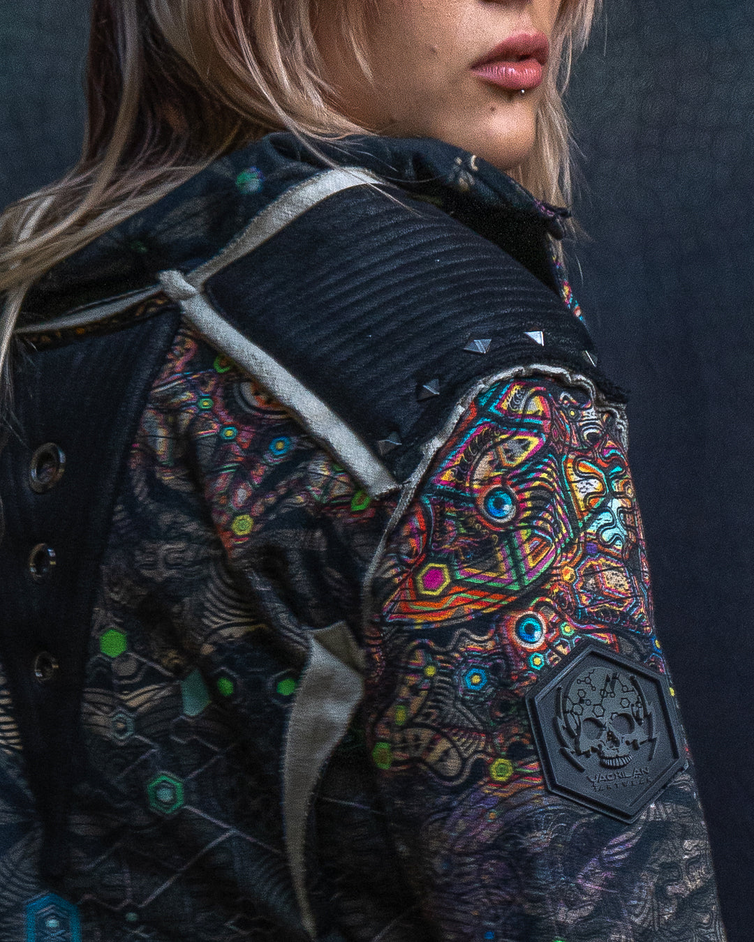 Crop Jacket Woman Neotokyo Punk / Cotton Looper Fake Leather - PSYCHEDELIKA GALACTIKA